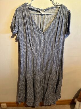 Penningtons Blue Striped Button-Front Midi Dress